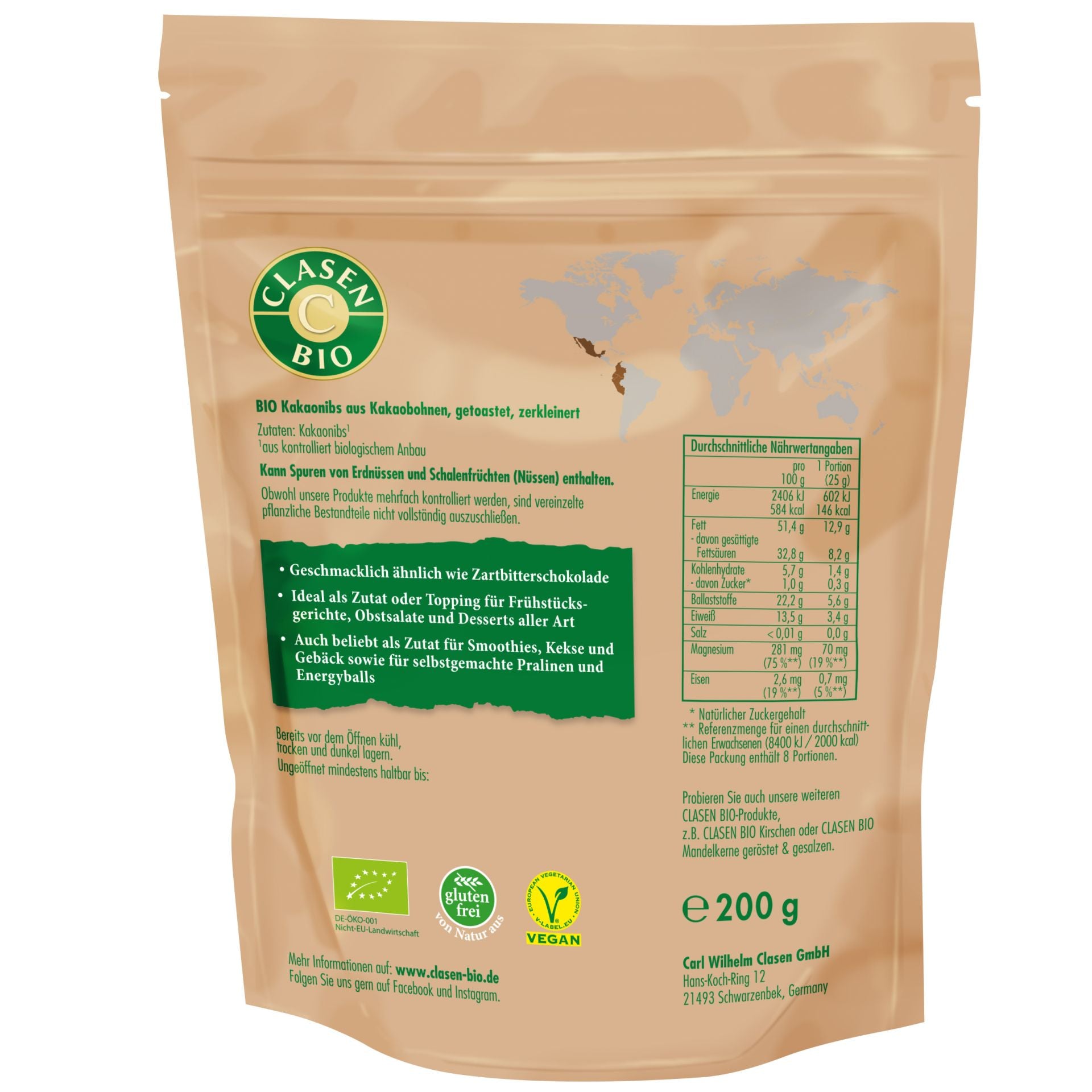 Bio Kakaonibs | 200g | Reich an Ballaststoffen & eine Quelle für Magnesium