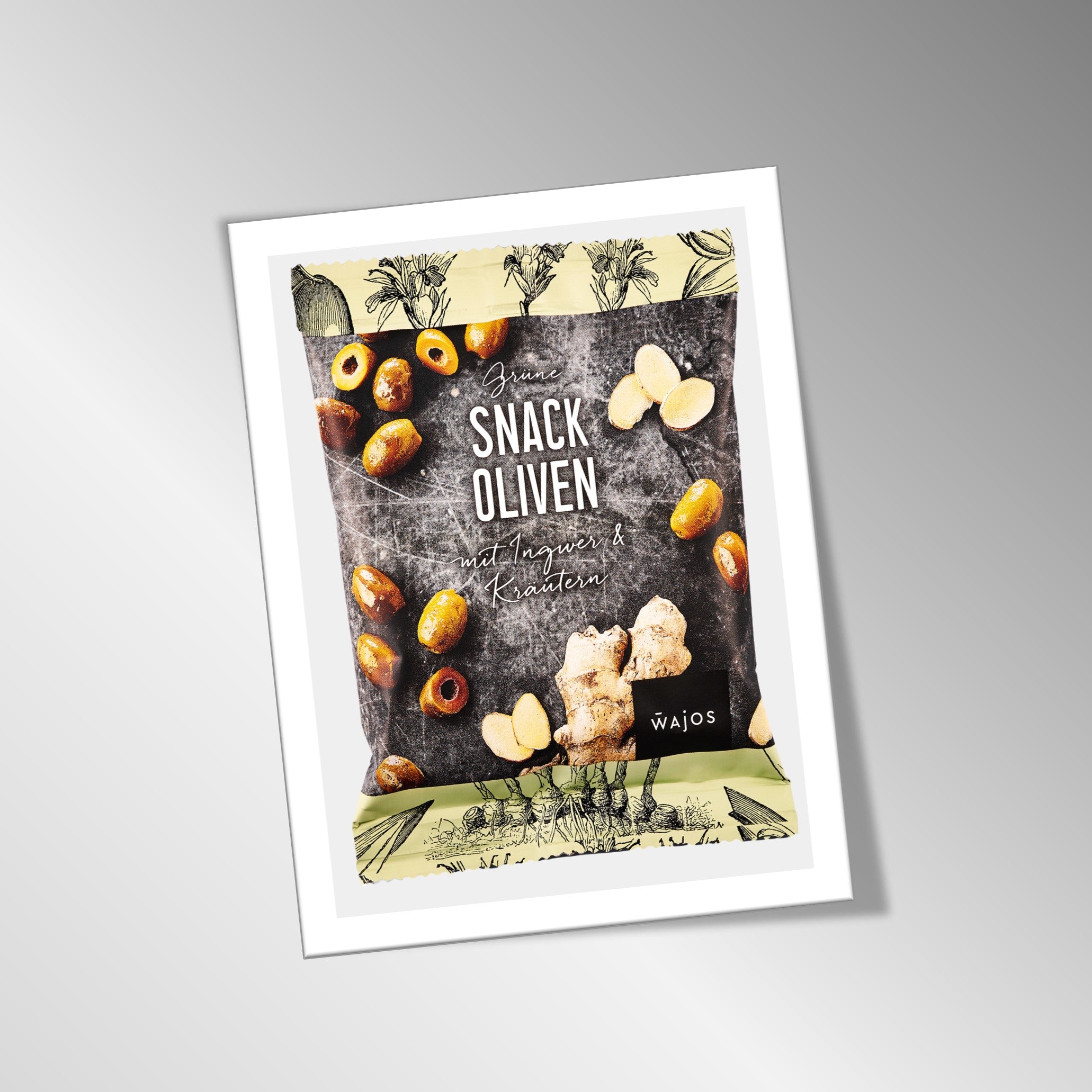 Snack Oliven Grün mit Ingwer & Kräutern | 70g | Verzehrfertig zum Snacken und Genießen